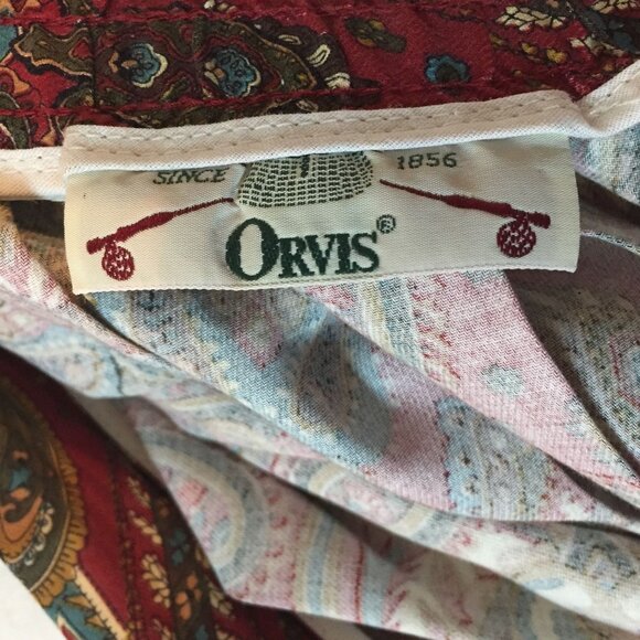 ORVIS Midi Pleated Skirt Size XL Paisley Burgundy Pockets Side Zip Elastic Waist - Picture 2 of 11